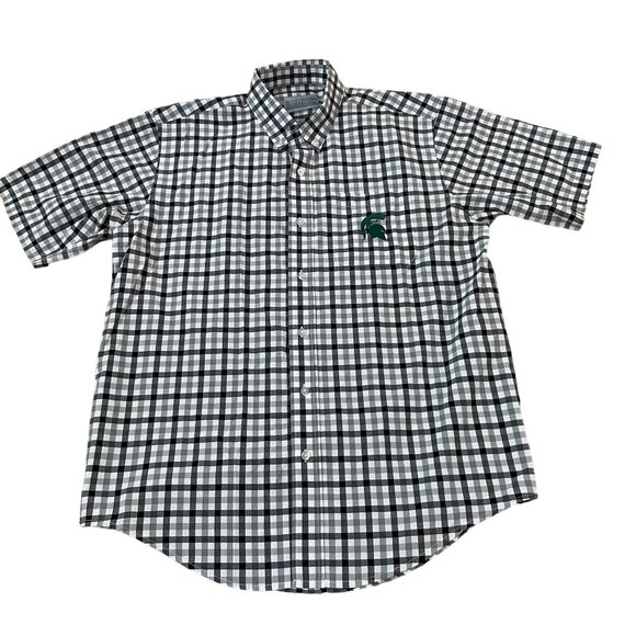 Michigan State Spartans Button Down Shirt Men's Size Large Gray Plaid - Picture 1 of 5